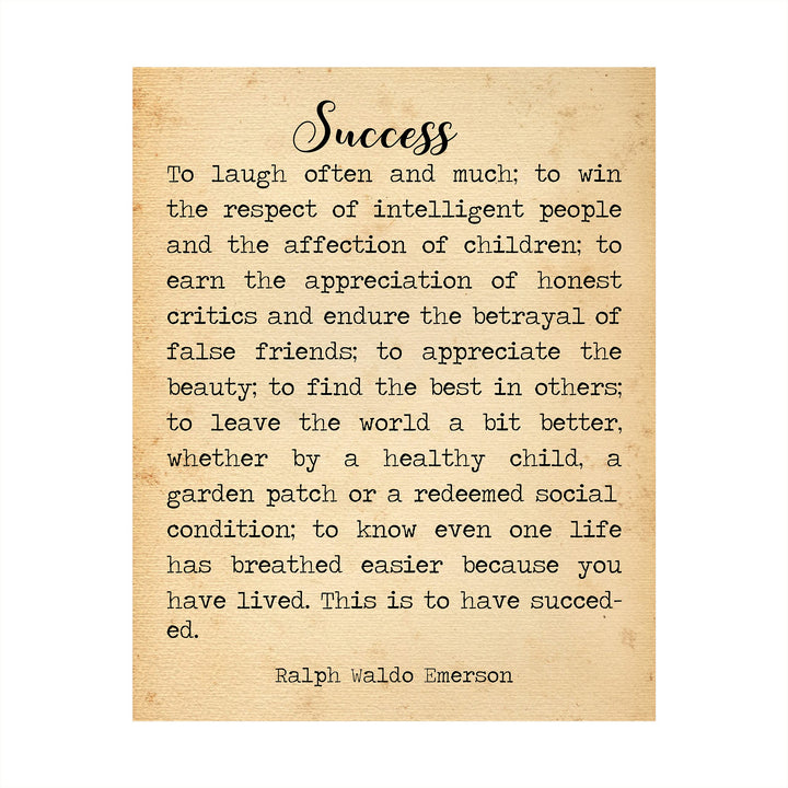 Success-To Laugh Often and Much-Ralph Waldo Emerson Poem Page Print- 8 x 10" Poetic Wall Art. Distressed Parchment Print-Ready To Frame. Home-Office-Study-School Decor. Great Gift for Poetry Fans!