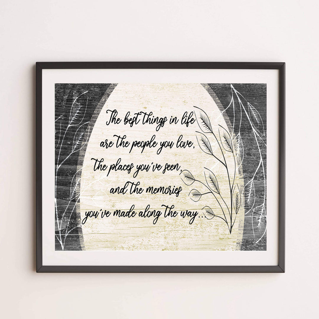The Best Things In Life Inspirational Family Wall Art Sign -14 x 11" Rustic Poster Print w/Distressed Wood Design-Ready to Frame. Home-Entryway-Farmhouse-Cabin Decor. Printed on Photo Paper.