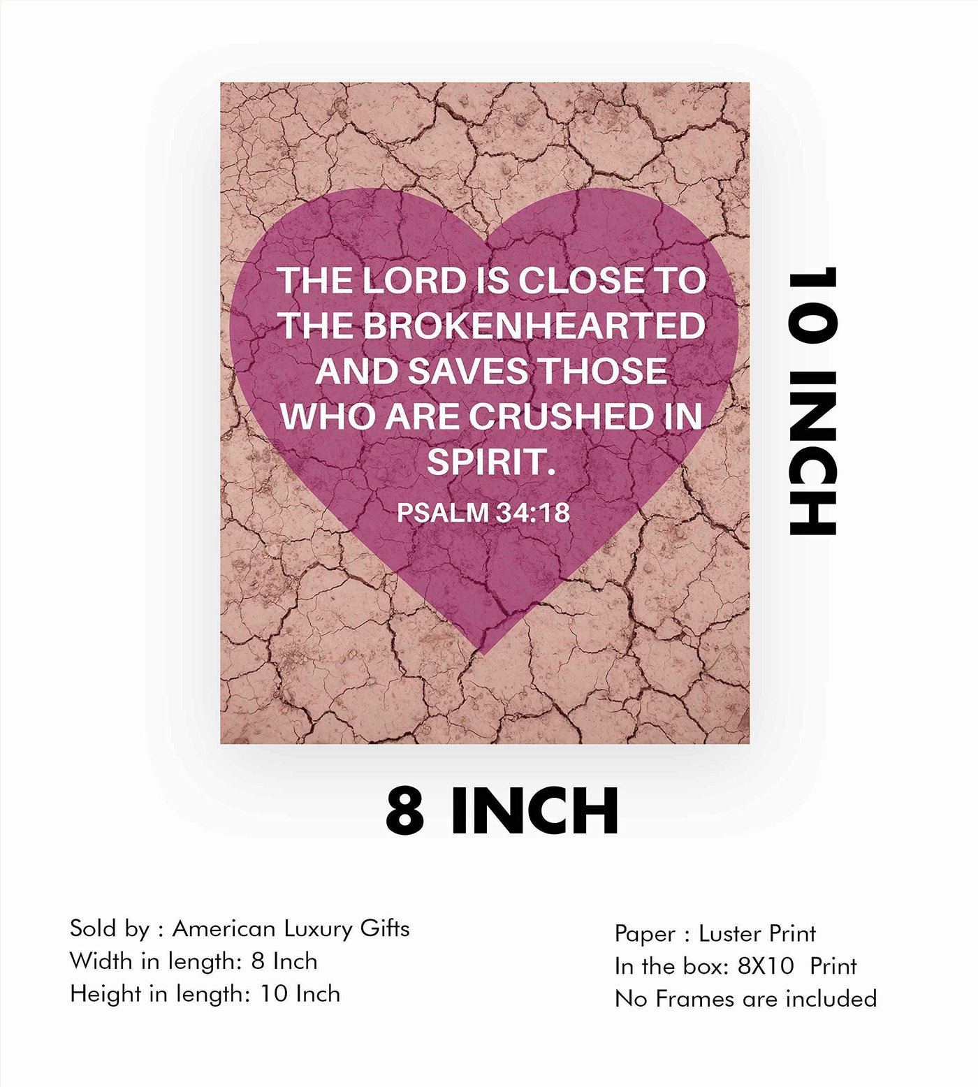 The Lord Saves Those Crushed in Spirit Psalm 34:18 Bible Verse Wall Art-8x10" -Modern Typographic Design. Scripture Print-Ready to Frame. Home-Office-Church D?cor. Wonderful Gift to Inspire Faith!