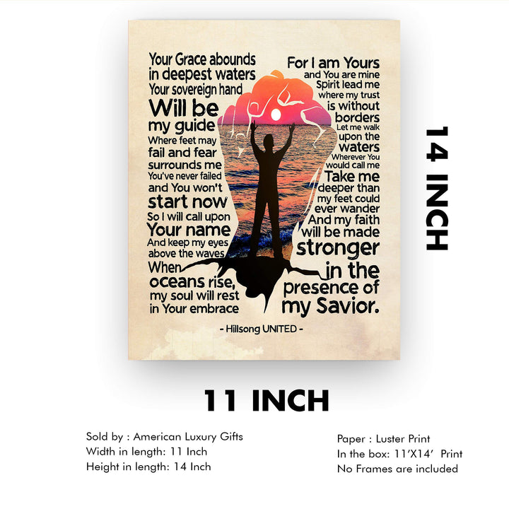 Where My Feet May Fail Song Lyrics Word Art -11 x 14" Worship Music Wall Print-Ready to Frame. Inspirational Home-Office-Studio-Dorm Decor. Perfect Christian Gift for Hillsong UNITED Fans!