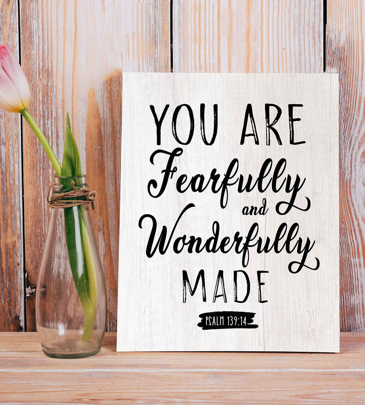 Psalm 139:14-"You Are Fearfully and Wonderfully Made"-Bible Verse Wall Art-8x10" Typographic Poster Print-Ready to Frame. Inspirational Home-Office-Church-Christian Decor. Printed on Paper, NOT Wood.