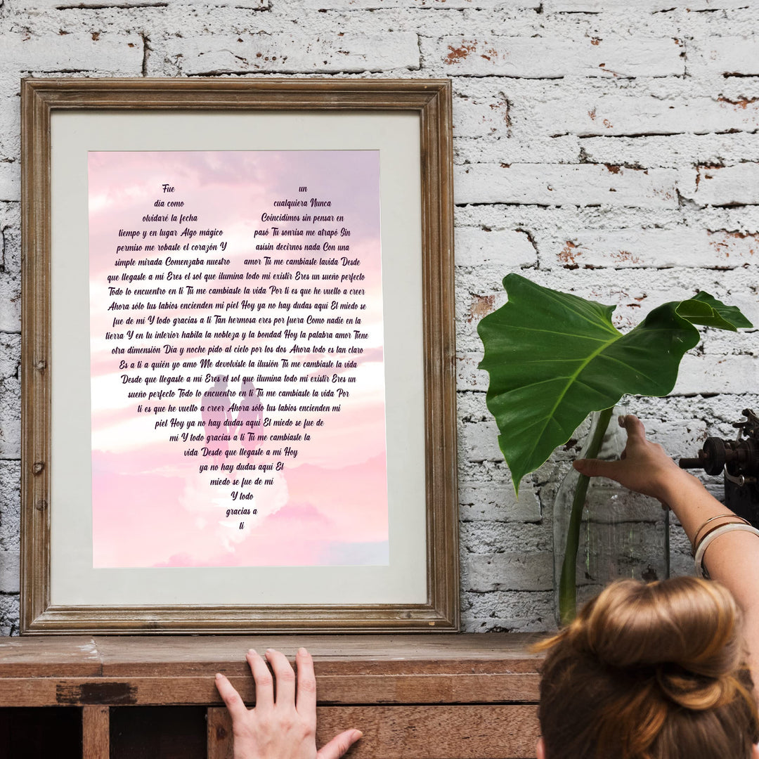 "Tu Me Cambiaste La Vida" Spanish Love Song Wall Art -11 x 14" Romantic Music Lyrics Wall Print -Ready to Frame. Loving Home-Bedroom-Studio Decor. Cute Gift for Couples &amp; Valentines!