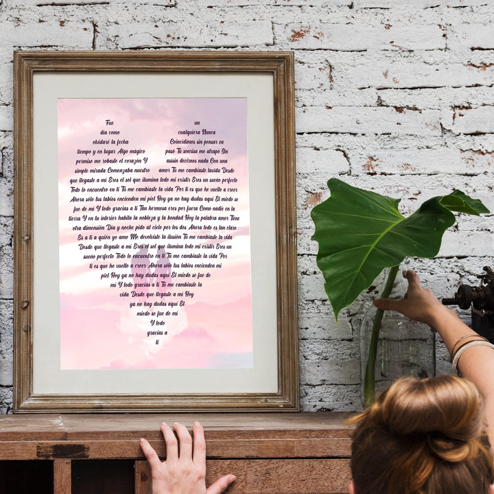 "Tu Me Cambiaste La Vida" Spanish Love Song Wall Art -11 x 14" Romantic Music Lyrics Wall Print -Ready to Frame. Loving Home-Bedroom-Studio Decor. Cute Gift for Couples &amp; Valentines!
