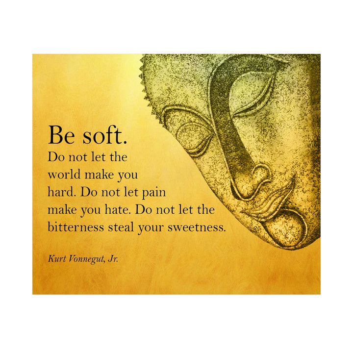 Kurt Vonnegut Jr.-"Be Soft-Do Not Let the World Make You Hard" Inspirational Wall Art -10x8" Typographic Bust Silhouette Print-Ready to Frame. Motivational Home-Office-School-Dorm-Library Decor!