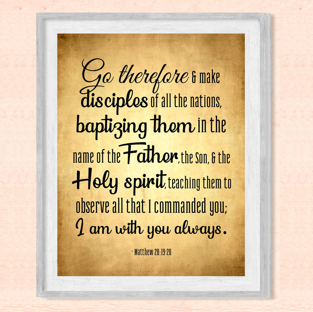 Go &amp; Make Disciples of All the Nations Bible Verse Wall Decor -8 x 10" Scripture Art Print -Ready to Frame. Home-Office-Church-Sunday School Decor. Perfect Christian Gift of Faith! Matthew 28:19-20