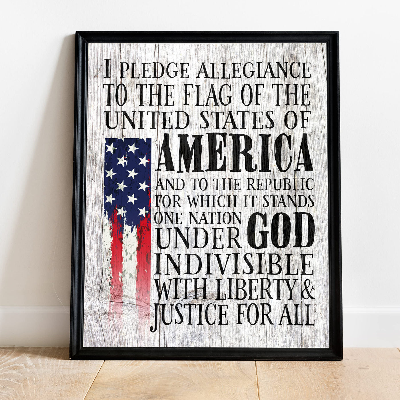 Pledge of Allegiance Patriotic Wall Decor -11 x14" Rustic American Flag Print -Ready to Frame. Inspirational Home-Office-School-Cave-Military Decor. Display Your Patriotism! Printed on Photo Paper.