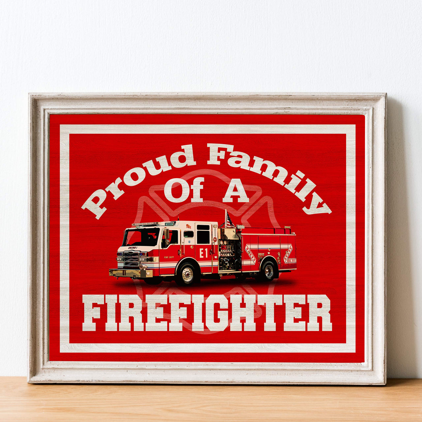 Proud Family Of A Firefighter Rustic Fire Department Wall Art-14 x11" Wall Decor Prints-Ready to Frame. Home-Office Decor. Perfect for Man Cave-Bar-Garage-Fire Stations! Great Gift for All Firemen!