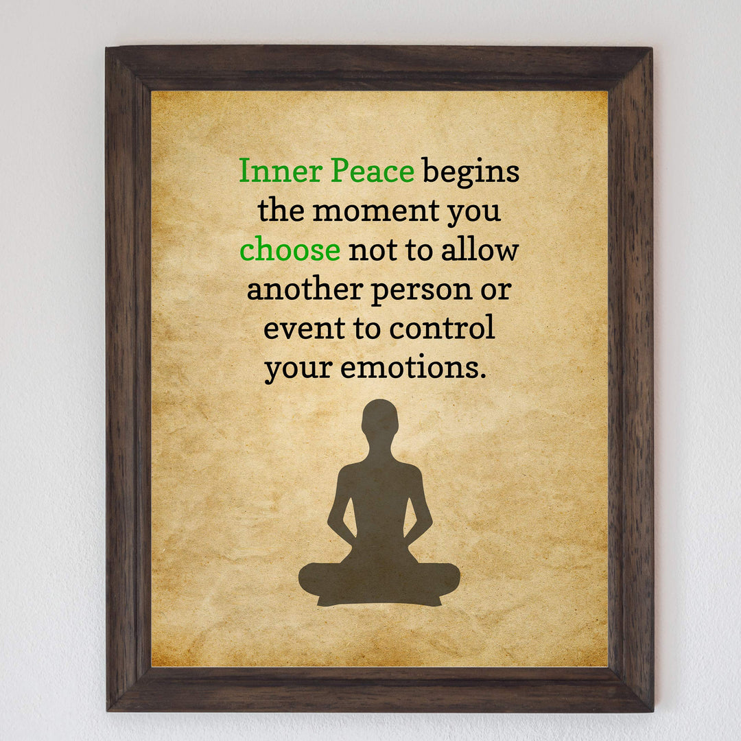 ?Inner Peace Begins?-Spiritual Wall Art -8 x 10" Distressed Parchment Print with Yoga Pose Image -Ready to Frame. Inspirational Home-Studio-Office-Meditation-Zen Decor. Perfect Life Lesson for All!