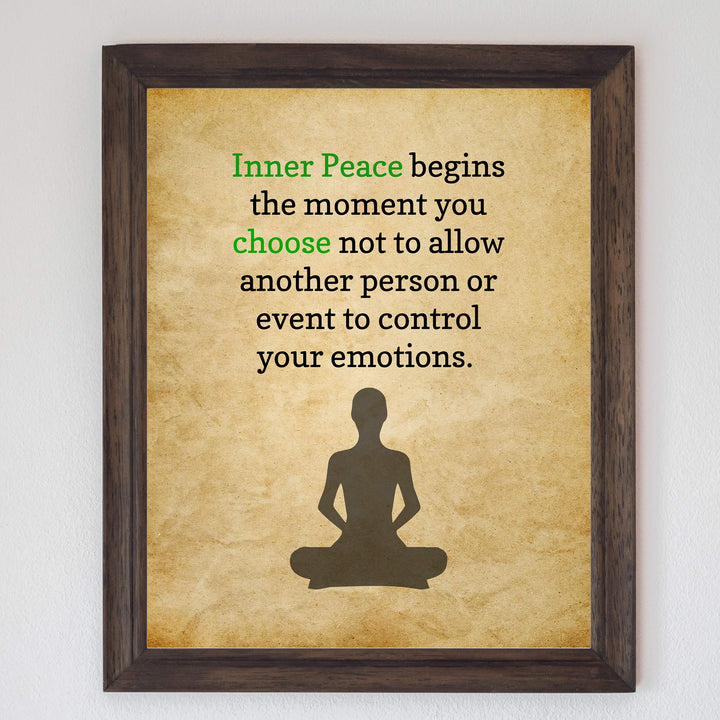?Inner Peace Begins?-Spiritual Wall Art -8 x 10" Distressed Parchment Print with Yoga Pose Image -Ready to Frame. Inspirational Home-Studio-Office-Meditation-Zen Decor. Perfect Life Lesson for All!