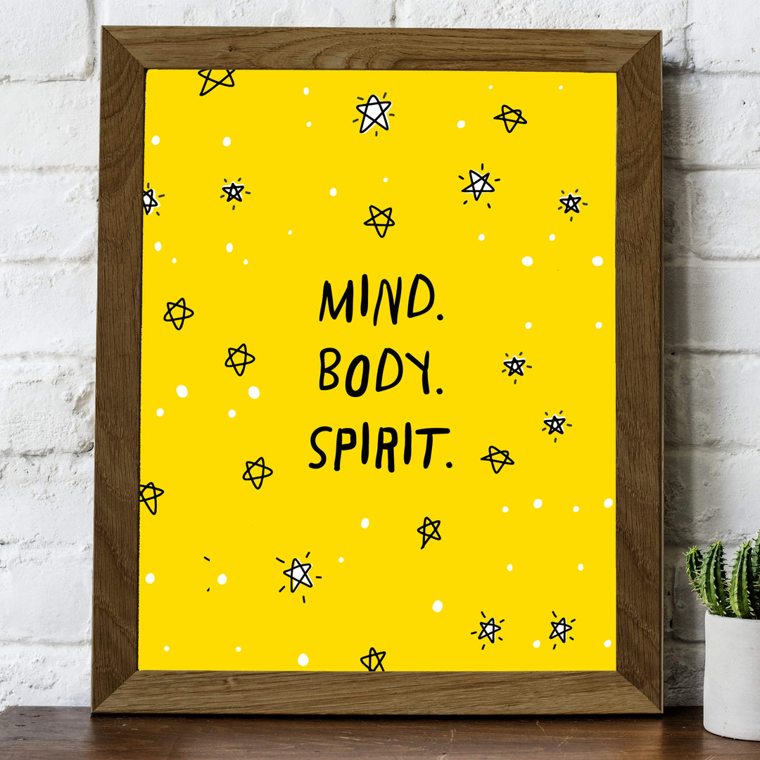 ?Mind-Body-Spirit?-Motivational Quotes Wall Art-8 x 10" Typographic Spiritual Fitness Print-Ready to Frame. Inspirational Home-Office-Gym-Studio Decor. Perfect Zen Sign for Mindfulness &amp; Meditation!