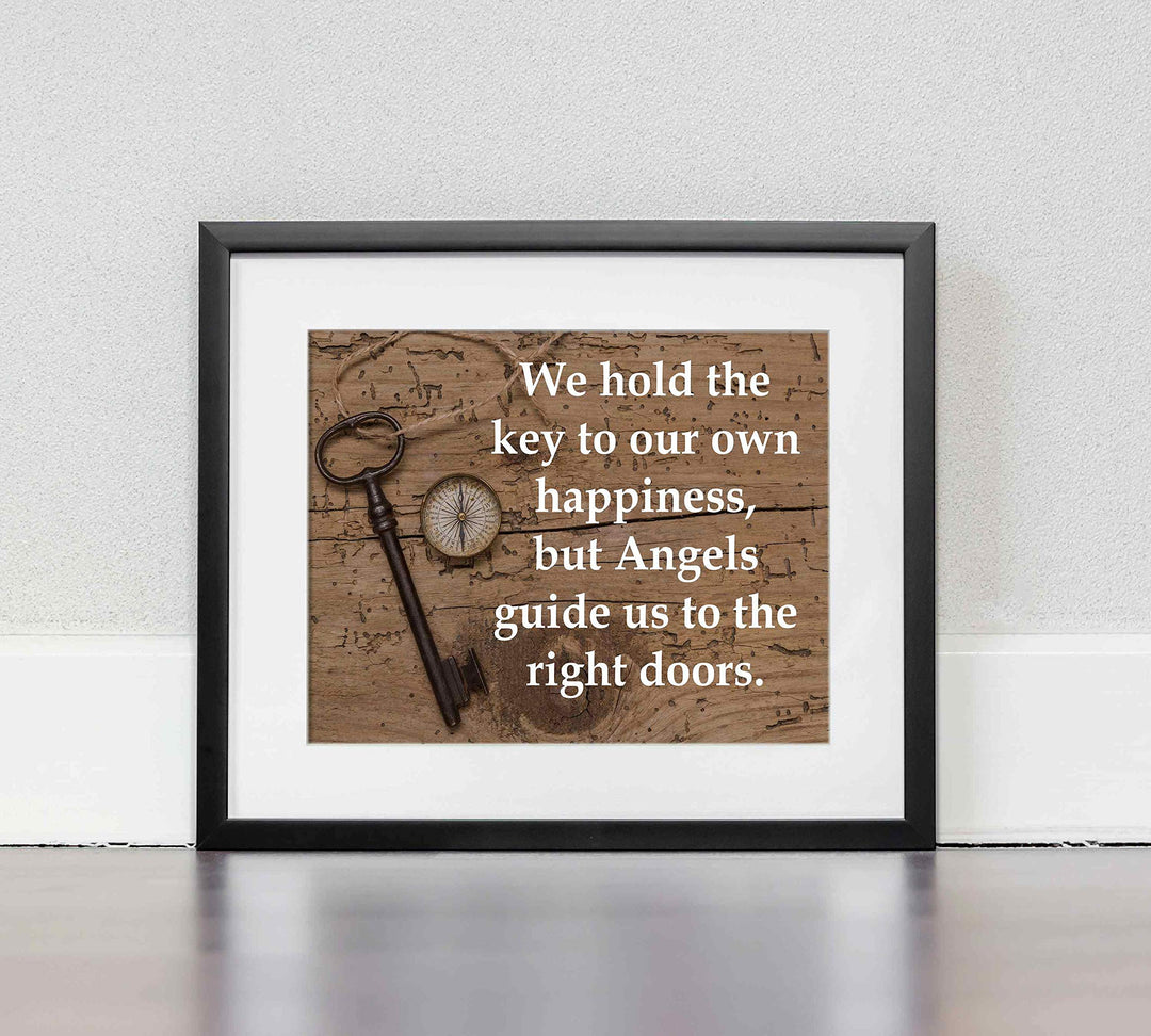 We Hold the Keys-Angels Guide Us to the Right Doors-Inspirational Wall Print-10 x 8" Spiritual Wall Art Sign with Key &amp; Compass Image-Ready to Frame. Christian Decor for Home-Office-School-Church!
