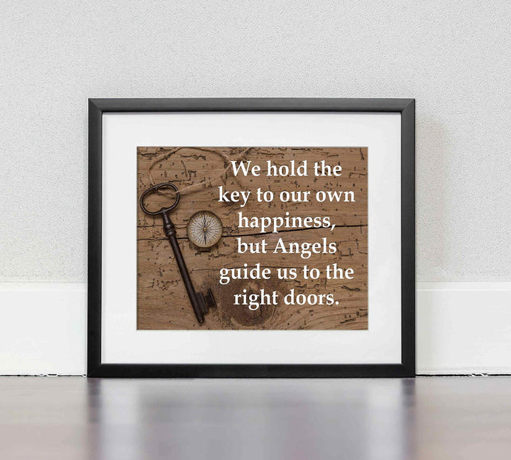 We Hold the Keys-Angels Guide Us to the Right Doors-Inspirational Wall Print-10 x 8" Spiritual Wall Art Sign with Key &amp; Compass Image-Ready to Frame. Christian Decor for Home-Office-School-Church!