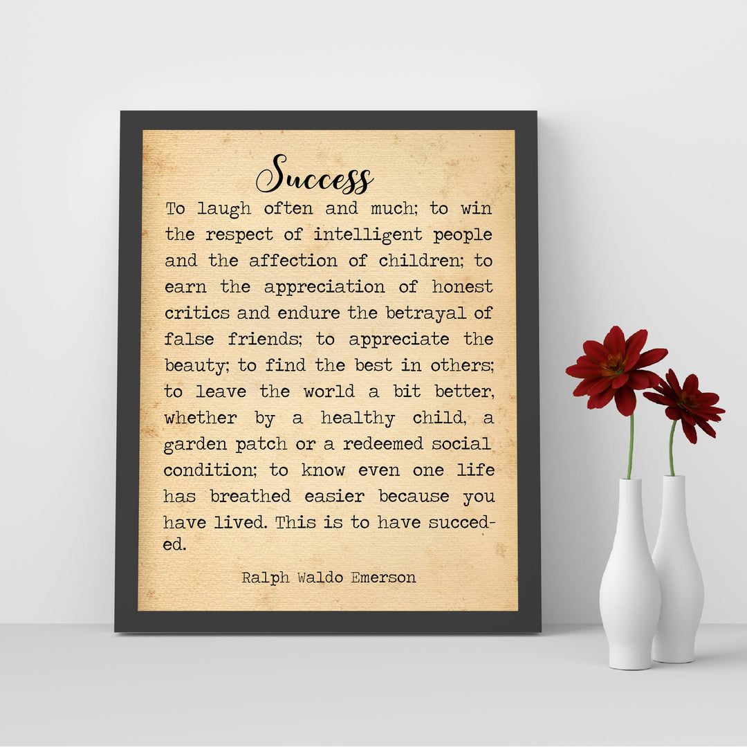 Success-To Laugh Often and Much-Ralph Waldo Emerson Poem Page Print- 8 x 10" Poetic Wall Art. Distressed Parchment Print-Ready To Frame. Home-Office-Study-School Decor. Great Gift for Poetry Fans!