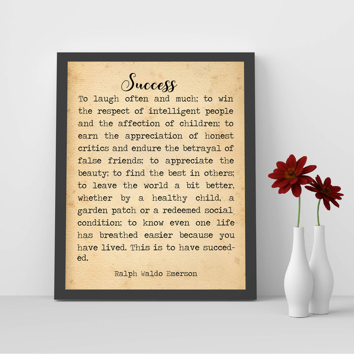 Success-To Laugh Often and Much-Ralph Waldo Emerson Poem Page Print- 8 x 10" Poetic Wall Art. Distressed Parchment Print-Ready To Frame. Home-Office-Study-School Decor. Great Gift for Poetry Fans!