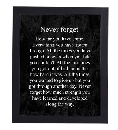 ?Never Forget-How Far You Have Come? Motivational Wall Art Sign -8 x 10" Modern Typographic Poster Print-Ready to Frame. Perfect Home-Office-Studio-School-Dorm Decor. Great Inspirational Gift!