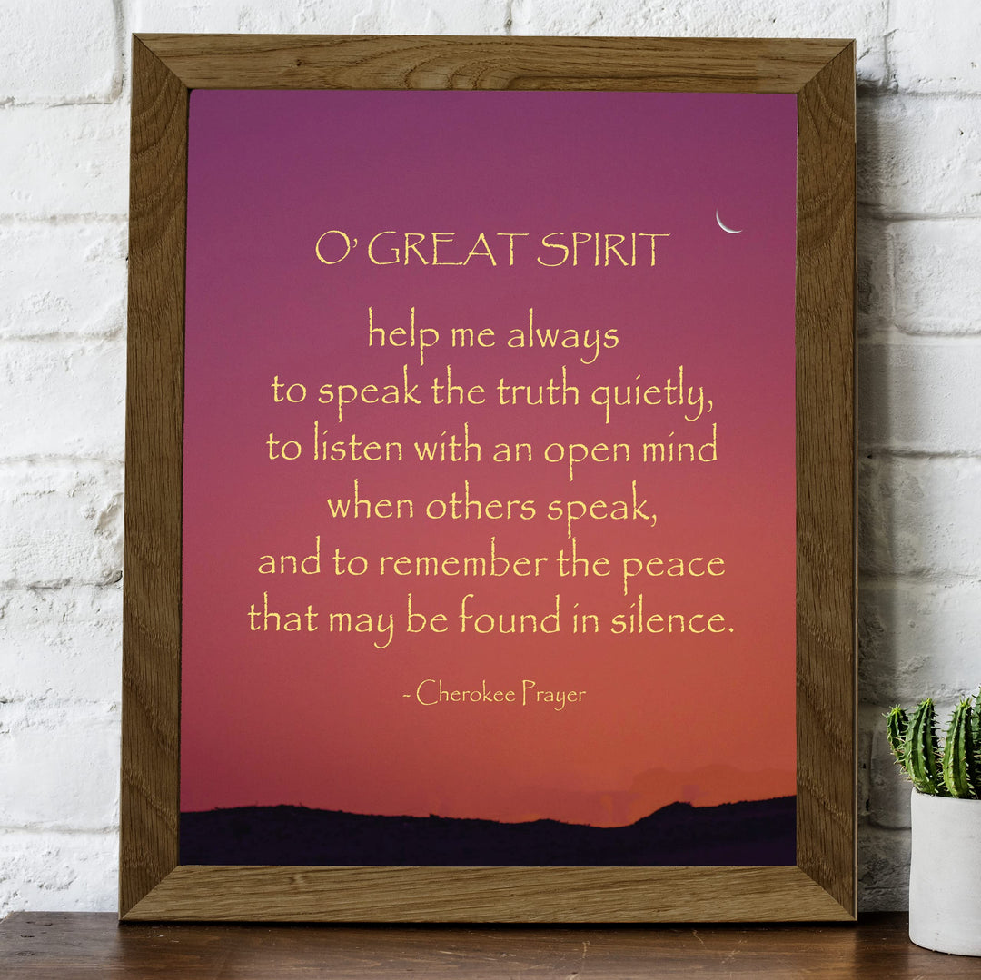 O Great Spirit A Cherokee Prayer - Native American Wall Art -8 x 10" Southwest Sunset Print w/Moon Image -Ready to Frame. Inspirational Home-Office-Classroom-Library-Western Decor. Great Gift!