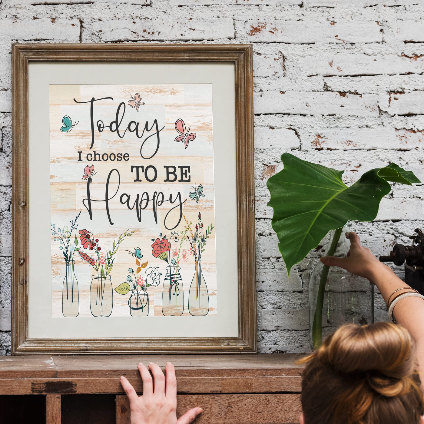 "Today I Choose To Be Happy" Inspirational Quotes Wall Art Sign -8 x 10" Pink Floral Wall Print -Ready to Frame. Motivational Home-Office-Classroom-Library-Positive Decor. Inspiring Gift!