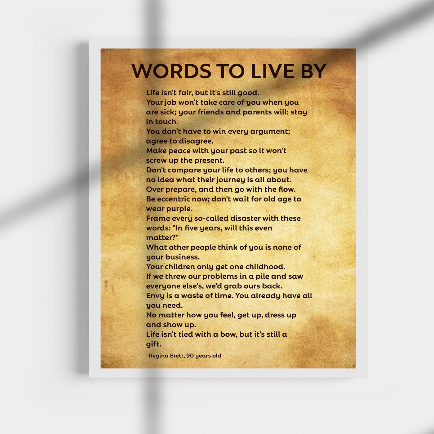 Words To Live By Motivational Quotes Wall Sign -11 x 14" Modern Inspirational Art Print -Ready to Frame. Great Sign for Home-Office-School Decor. Perfect Life Lessons for All!