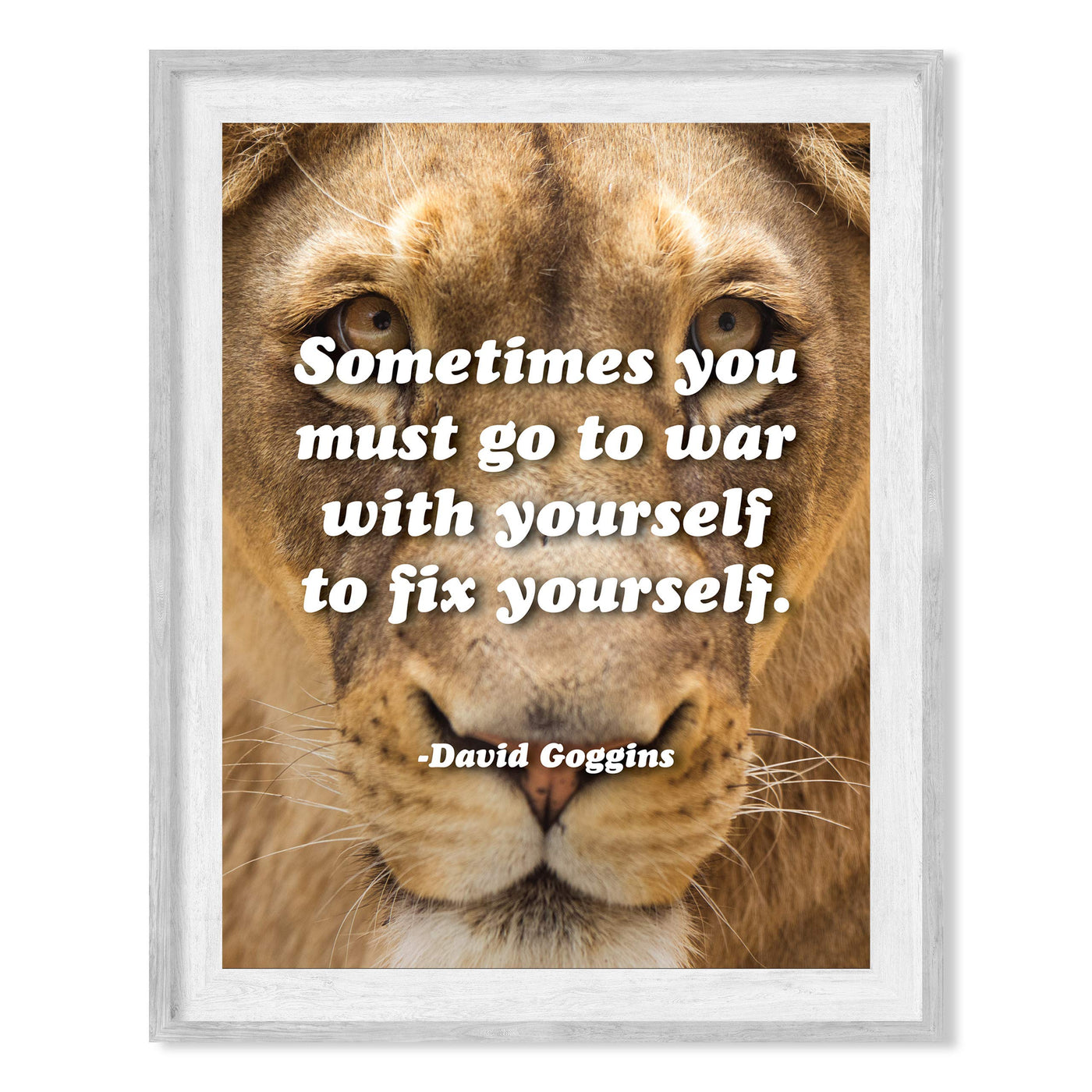 Sometimes You Must Go to War With Yourself to Fix Yourself- Motivational Quotes Wall Art -8 x 10" Lion Image Poster Print-Ready to Frame. Inspirational Home-School-Office-Gym Decor. Great Advice!