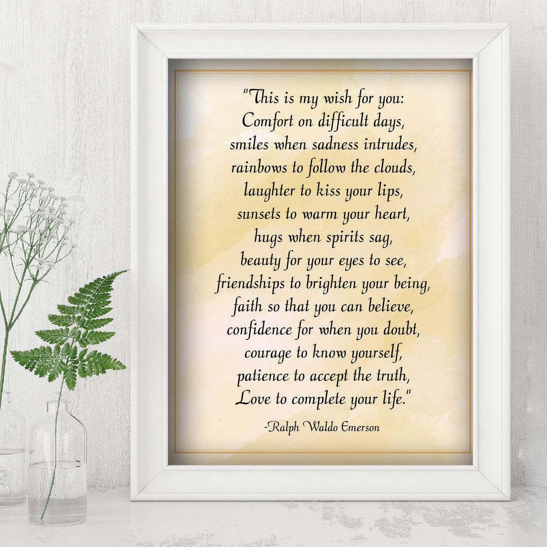 Ralph Waldo Emerson Quotes-"This Is My Wish For You"- 8 x 10" Poetic Wall Art. Inspirational Distressed Parchment Print -Ready to Frame. Home-Office-Study-School Decor. Great Gift for Poetry Fans!