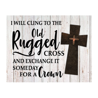 I Will Cling to the Old Rugged Cross Praise Hymns Wall Art -14 x 11" Christian Worship Music Cross Print w/Replica Wood Design-Ready to Frame. Classic Hymn for Home-Office-Studio-Church Decor!