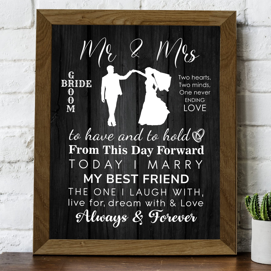 "Mr &amp; Mrs - Always &amp; Forever" Wedding Quotes Wall Art Decor -11 x 14" Inspirational Love &amp; Marriage Print-Ready to Frame. Romantic Wedding &amp; Anniversary Gift for Husband, Wife &amp; Newlyweds
