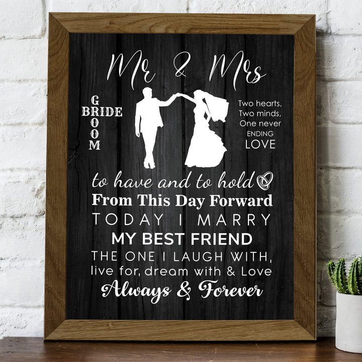 "Mr &amp; Mrs - Always &amp; Forever" Wedding Quotes Wall Art Decor -11 x 14" Inspirational Love &amp; Marriage Print-Ready to Frame. Romantic Wedding &amp; Anniversary Gift for Husband, Wife &amp; Newlyweds