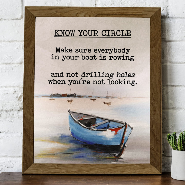 Know Your Circle Inspirational Beach Wall Art -8 x 10" Love &amp; Friendship Quotes Print w/Boat -Ready to Frame. Motivational Decor for Home-Office-Studio-Ocean Themes. Reminder of True Friends!