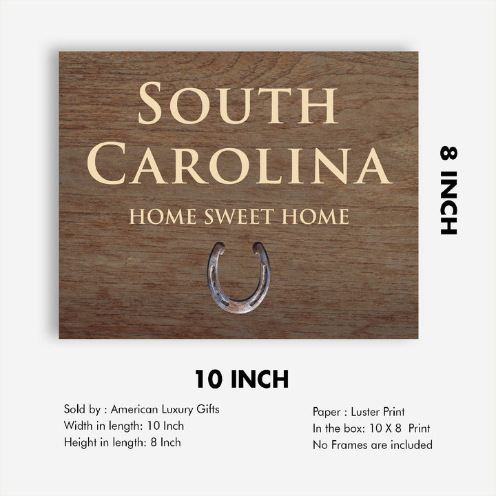 South Carolina-Home Sweet Home Inspirational Family Wall Art-10x8" Country Rustic State Print-Ready to Frame. Home-Office-Welcome-Farmhouse Decor. Great Housewarming Gift! Printed on Photo Paper.