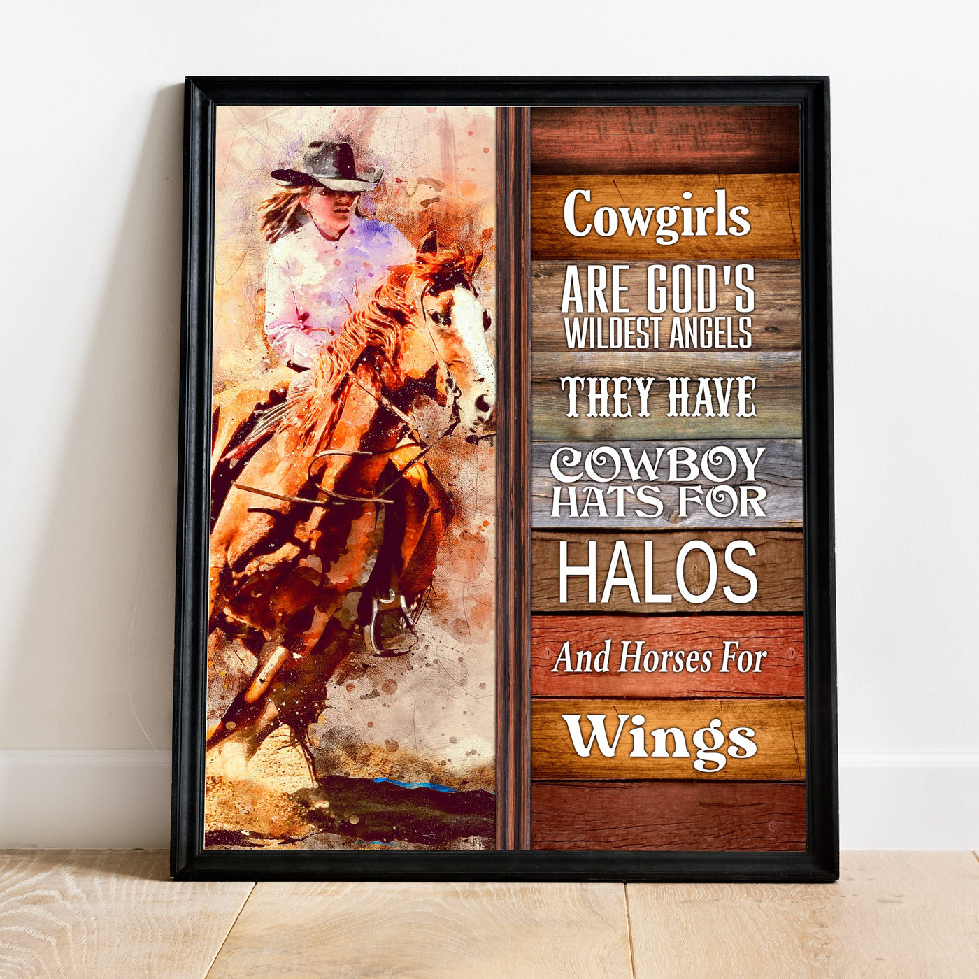 Cowgirls-God's Wildest Angels- Western Wall Art Sign- 11 x 14"- Rustic Cowgirl Riding Horse Photo Print -Ready to Frame. Country Decor for Home-Barn-Lodge-Camp-Cabin. Great Gift for All Cowgirls!