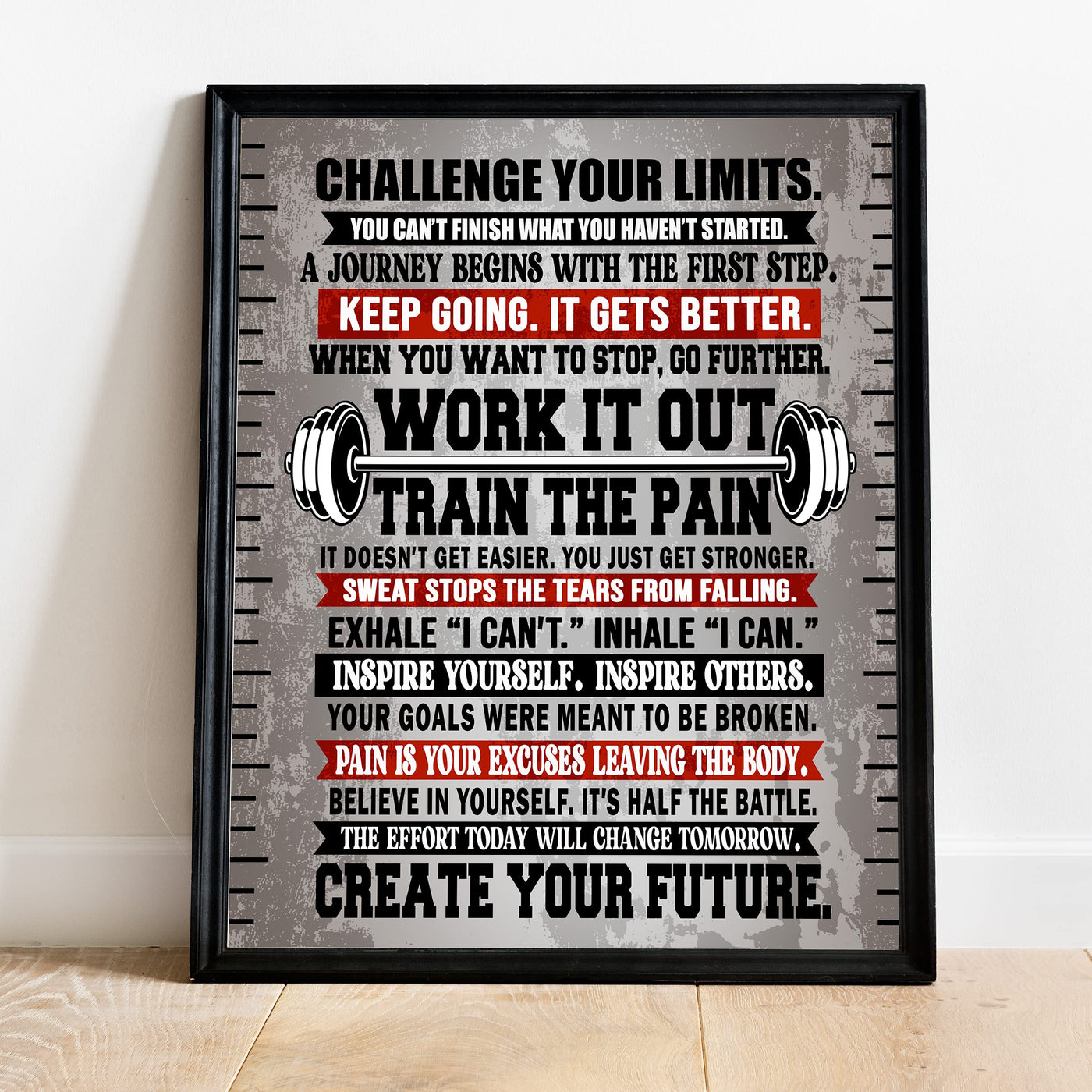 Challenge Your Limits-Work It Out Motivational Quotes Exercise Wall Sign -11 x 14" Inspirational Fitness Poster Print-Ready to Frame. Positive Home-Gym-Weight Room Decor. Great Gift of Motivation!