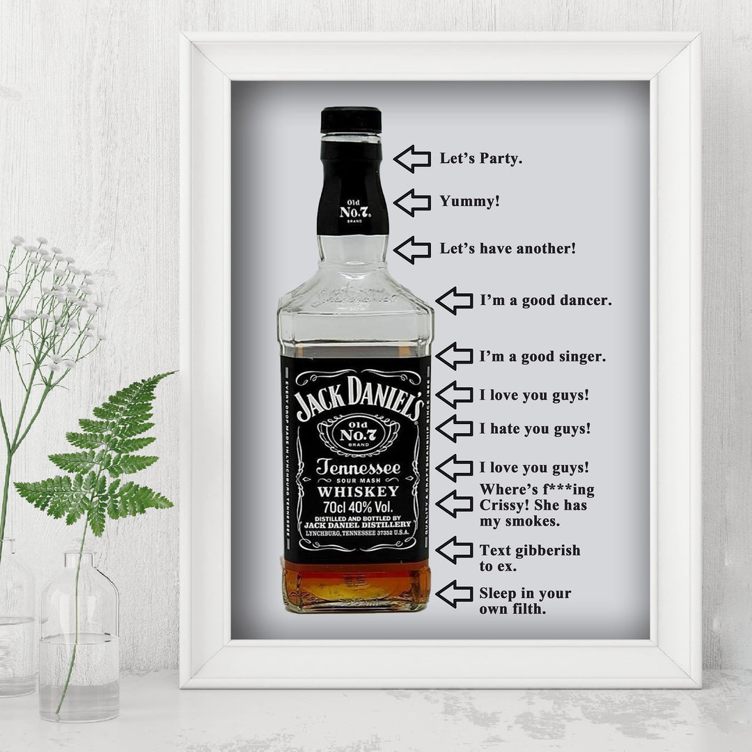 Jack Daniels Funny Sign Wall Art- 8x10" Party Time Poster Print-Ready to Frame. Must Have for JD Whiskey Fans. Fun Retro Addition To Home-Man Cave-Dorm-Bar-Garage. Humorous Gift for Alcohol Lovers!