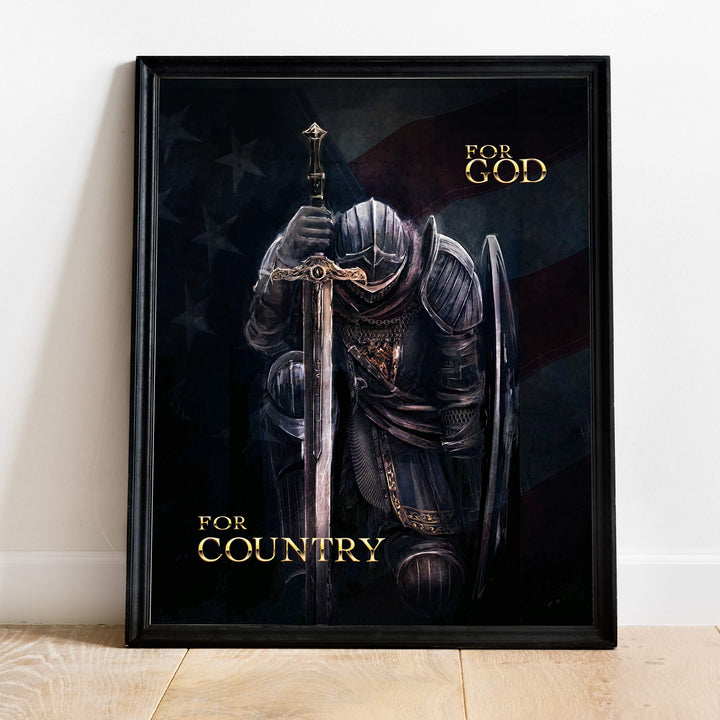 ?For God-For Country"-Patriotic American Flag Warrior Print -11 x 14" Motivational Armor of God Poster Print-Ready to Frame. Inspirational Home-Office-Church-Christian Decor. Great Gift for Patriots!