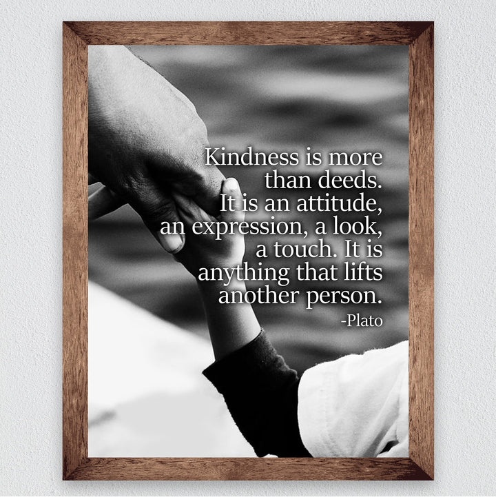 Plato-"Kindness Is More Than Deeds"-Inspirational Quotes Wall Art -8 x 10" Black &amp; White Photo Print of Holding Hands-Ready to Frame. Home-Office-School Decor. Great Gift &amp; Reminder to Be Kind!