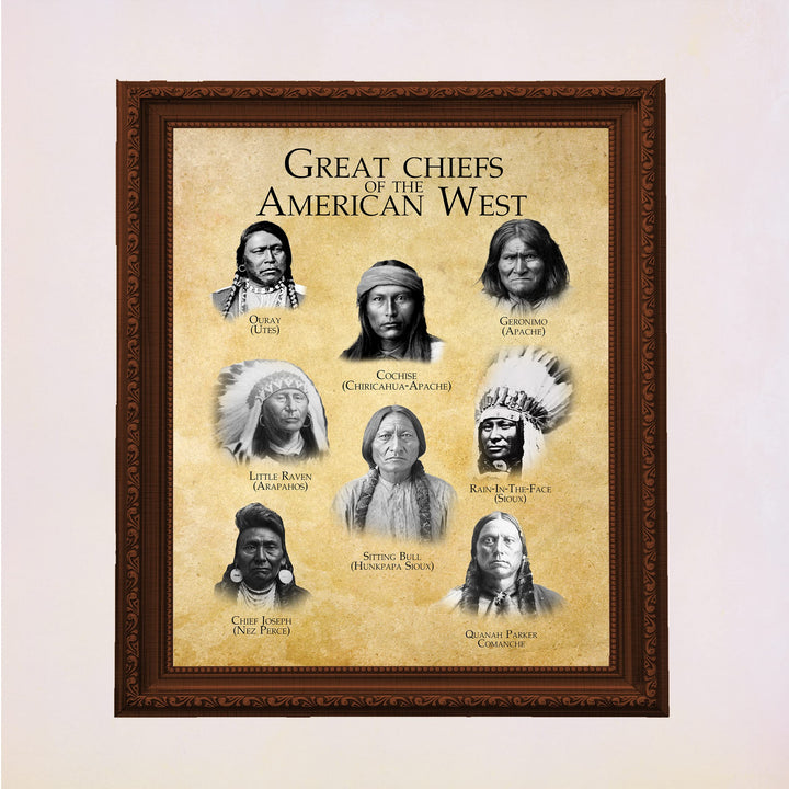 Great Chiefs of the American West Native American Indian Tribe Wall Art -11x14" Indian Chief Portrait Print -Ready to Frame. Spiritual Print w/Distressed Parchment Design. Home-Office-School Decor!