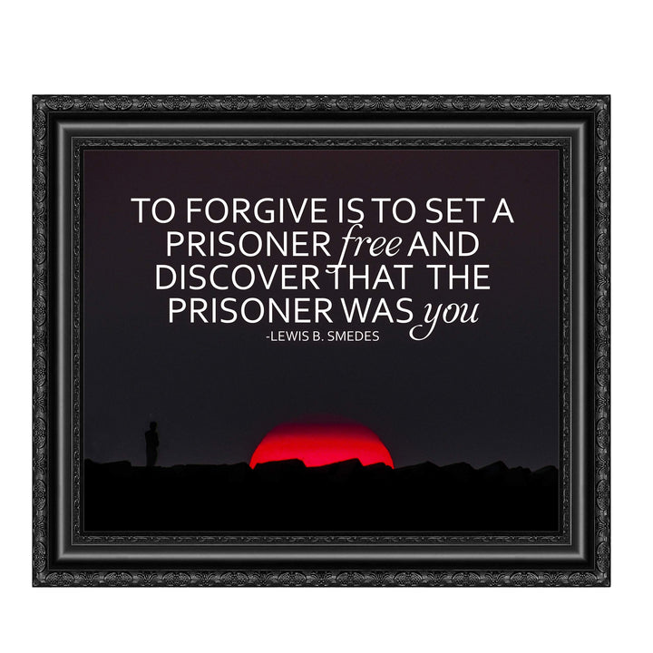 Lewis Smedes-"Forgive-Set a Prisoner Free" Inspirational Quotes Wall Art -10 x 8" Typographic Sunset Print-Ready to Frame. Motivational Home-Office-School-Dorm Decor. Great Reminder on Forgiveness!