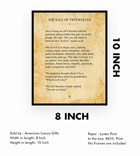 "The Tale of Two Wolves" Cherokee Indian Tale-Vintage Book Page Print -8 x 10"