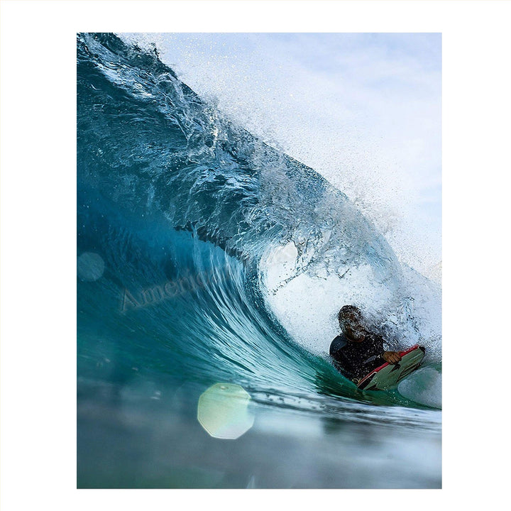 Surfer Shooting the Pipeline - 8 x 10 Wall Art Print Ready to Frame. Modern Home D?cor, Office D?cor &amp; Wall Print for Beach, Ocean and Surfing Themes. Perfect Gift for your Ocean- Surfer Friends!