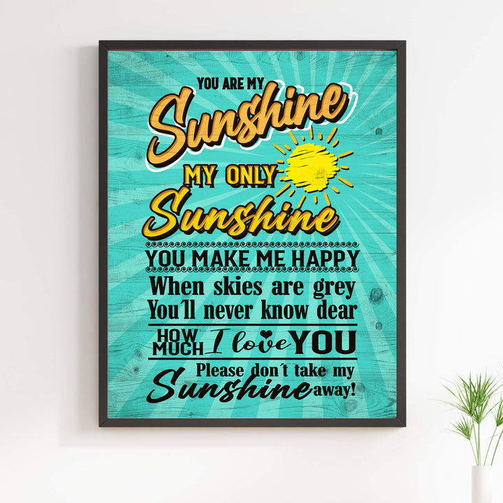 You Are My Sunshine Fun Beach Themed Song Art -11 x 14" Rustic Sun Print w/Distressed Wood Design -Ready to Frame. Perfect Home-Nursery-Beach House-Ocean Theme Decor! Printed on Photo Paper.