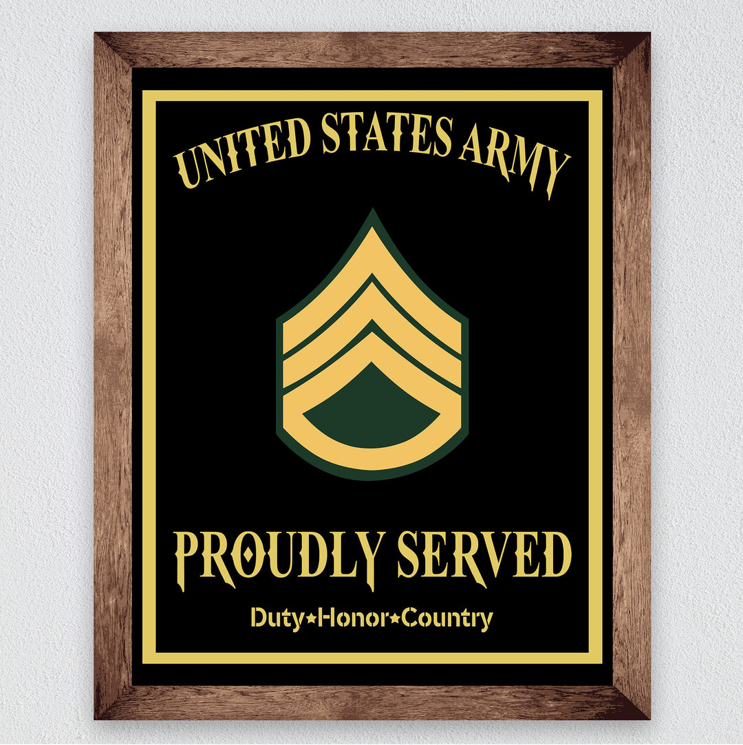 Proudly Served-Duty, Honor, Country United States Army Badge Wall Sign-8 x 10" US Military Print-Ready to Frame. Home-Office-School-Cave Decor. Great Gift for Veterans! Display Your Pride-Go Army!