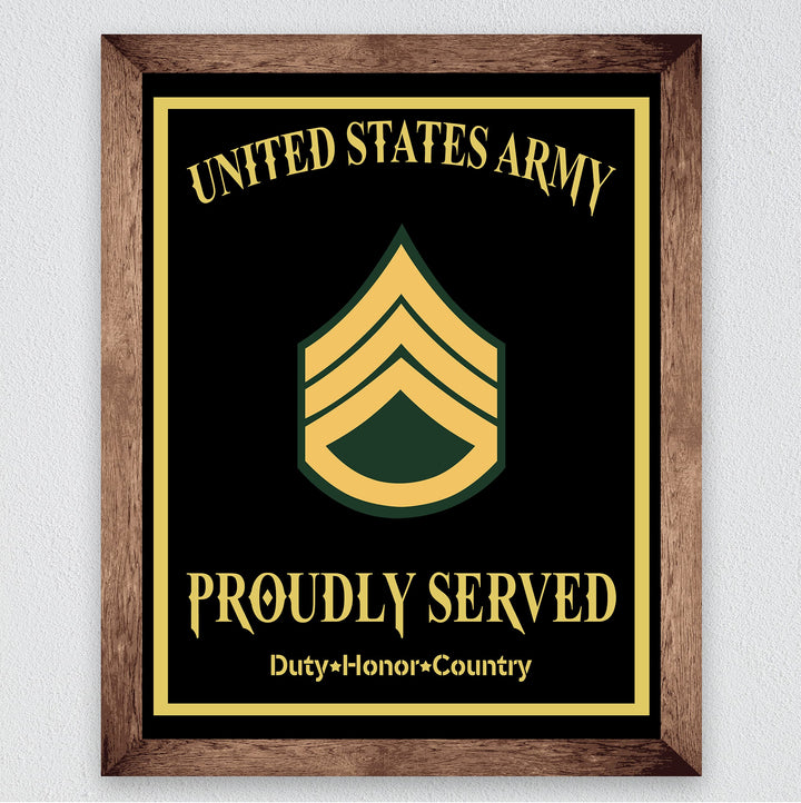 Proudly Served-Duty, Honor, Country United States Army Badge Wall Sign-8 x 10" US Military Print-Ready to Frame. Home-Office-School-Cave Decor. Great Gift for Veterans! Display Your Pride-Go Army!