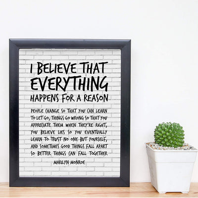 Marilyn Monroe-"I Believe That Everything Happens For A Reason"-Inspirational Quotes Wall Art-8 x 10"