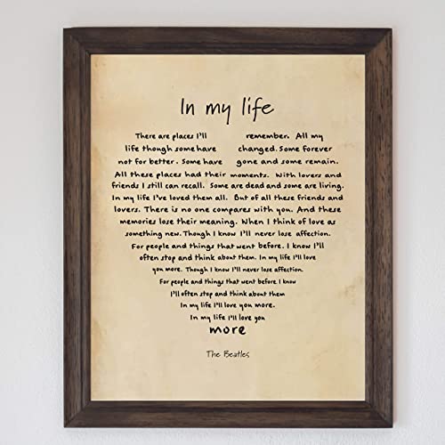 The Beatles" In My Life" Song Lyrics Wall Art- 8 x 10"