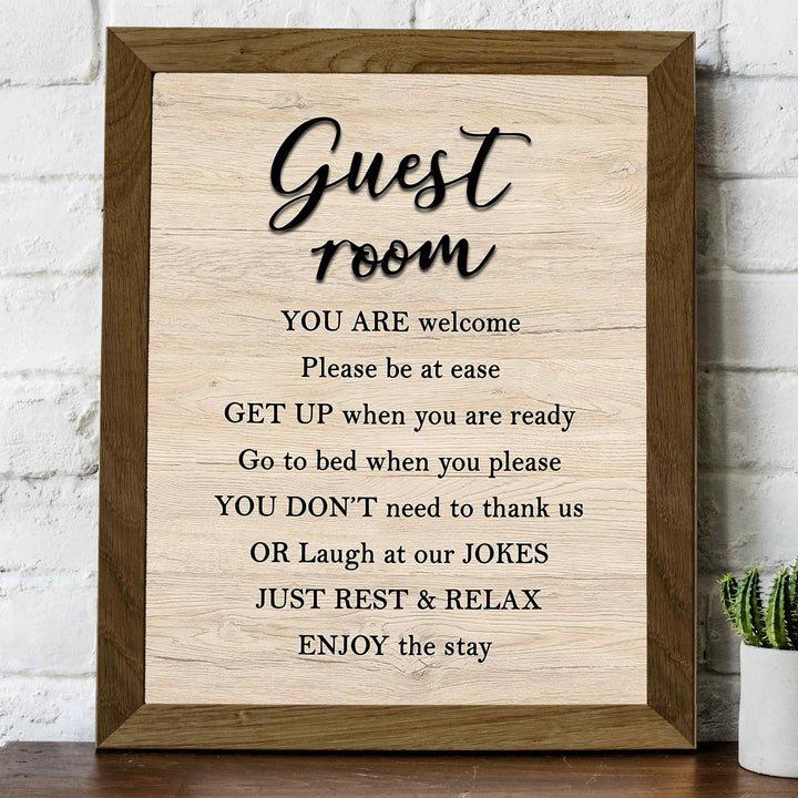 Guest Room-Enjoy The Stay- Welcome Sign Wall Art -8 x 10" Country Rustic Print with Replica Wood Design-Ready to Frame. Home-Guest Room-B&amp;B-Cabin-Lake House-Beach Decor. Printed on Paper-Not Wood.