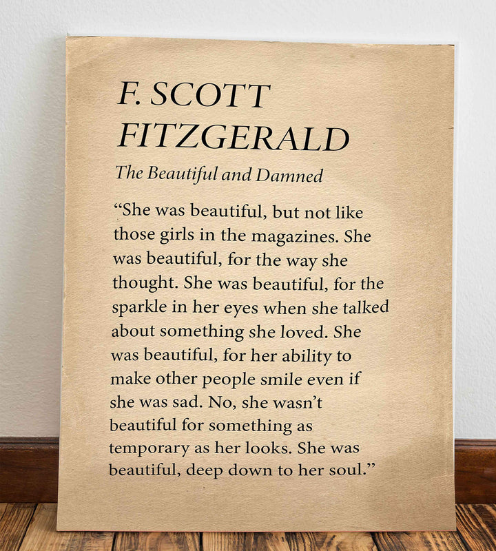 F. Scott Fitzgerald-"The Beautiful and Damned"-Famous Novel Quotes. Inspirational Wall Art Print- 8 x 10" -Ready to Frame. Ideal Home-Office-Studio-Library D?cor. Perfect Wedding Gift for the Bride!