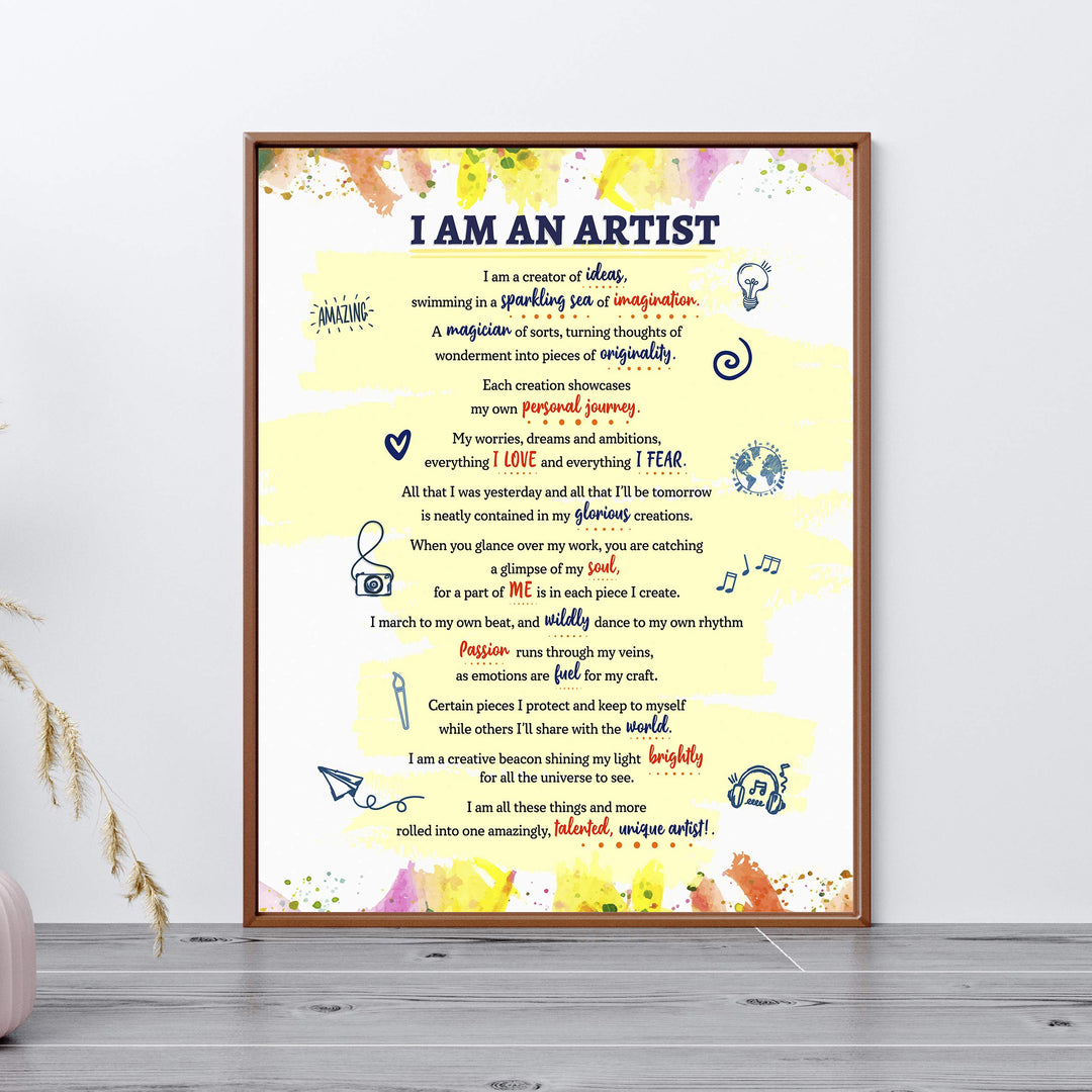 I Am An Artist-A Creator of Ideas Inspirational Quotes Wall Art Sign -11 x 14" Abstract Art Print -Ready to Frame. Home-Office-Studio-Dorm Decor. Perfect Classroom Sign! Great Gift for Artists!
