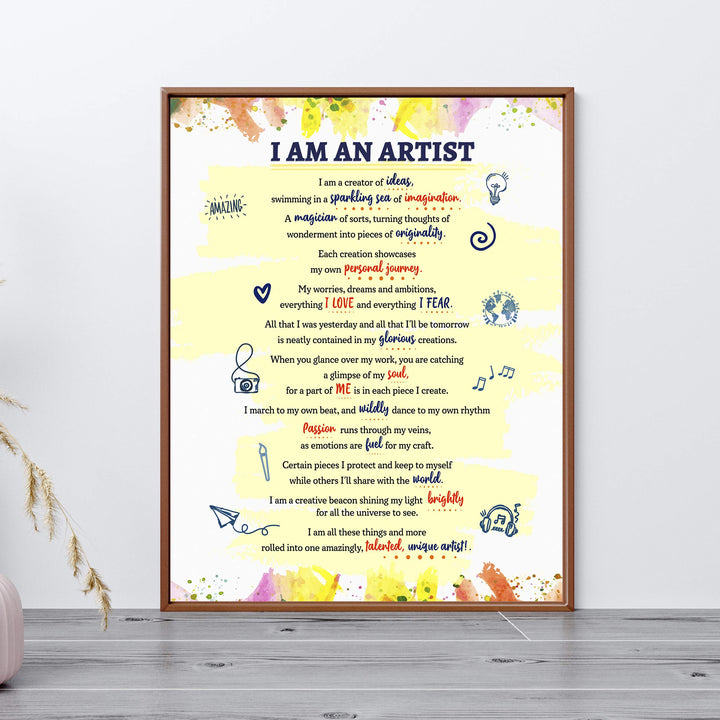 I Am An Artist-A Creator of Ideas Inspirational Quotes Wall Art Sign -11 x 14" Abstract Art Print -Ready to Frame. Home-Office-Studio-Dorm Decor. Perfect Classroom Sign! Great Gift for Artists!