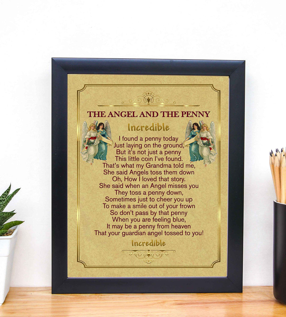 The Angel And The Penny - Incredible- Inspirational Wall Print-8 x 10"- Handmade Spiritual Wall Art-Ready to Frame. Home-Office-School-Church Decor. Inspiring Christian Gift.