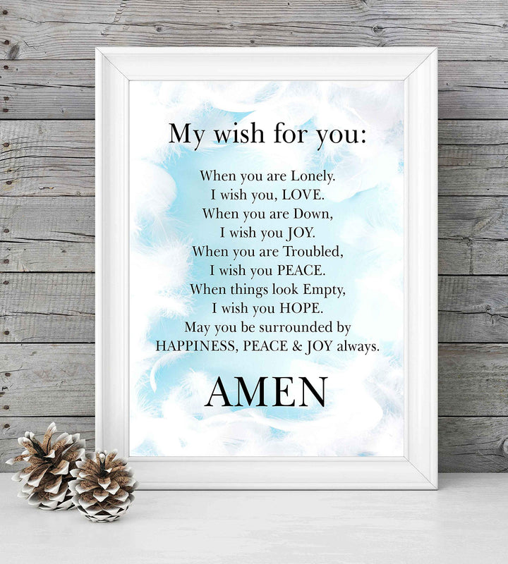 My Wish For You-Happiness, Peace &amp; Joy Always Christian Prayer Wall Art-8 x 10" Typographic Poster Print-Ready to Frame. Inspirational Home-Office-Church Decor. Great Positive Gift of Love &amp; Hope!