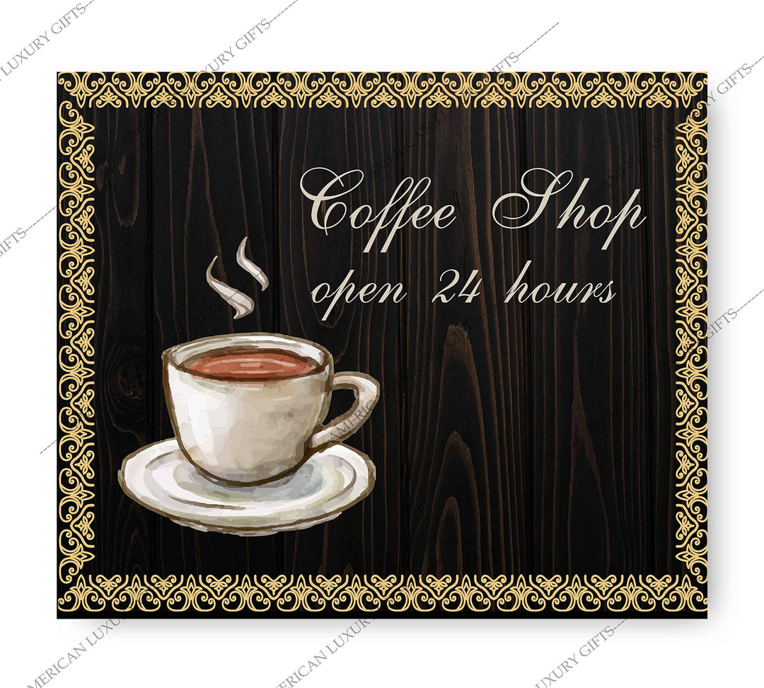Coffee Shop-Open 24 Hours Vintage Coffee Wall Art Sign -10 x 8" Retro Poster Print-Ready to Frame. Perfect Wall Decor for Home-Kitchen-Farmhouse-Office-Cafe-Java Bar. Great Gift for Coffee Lovers!